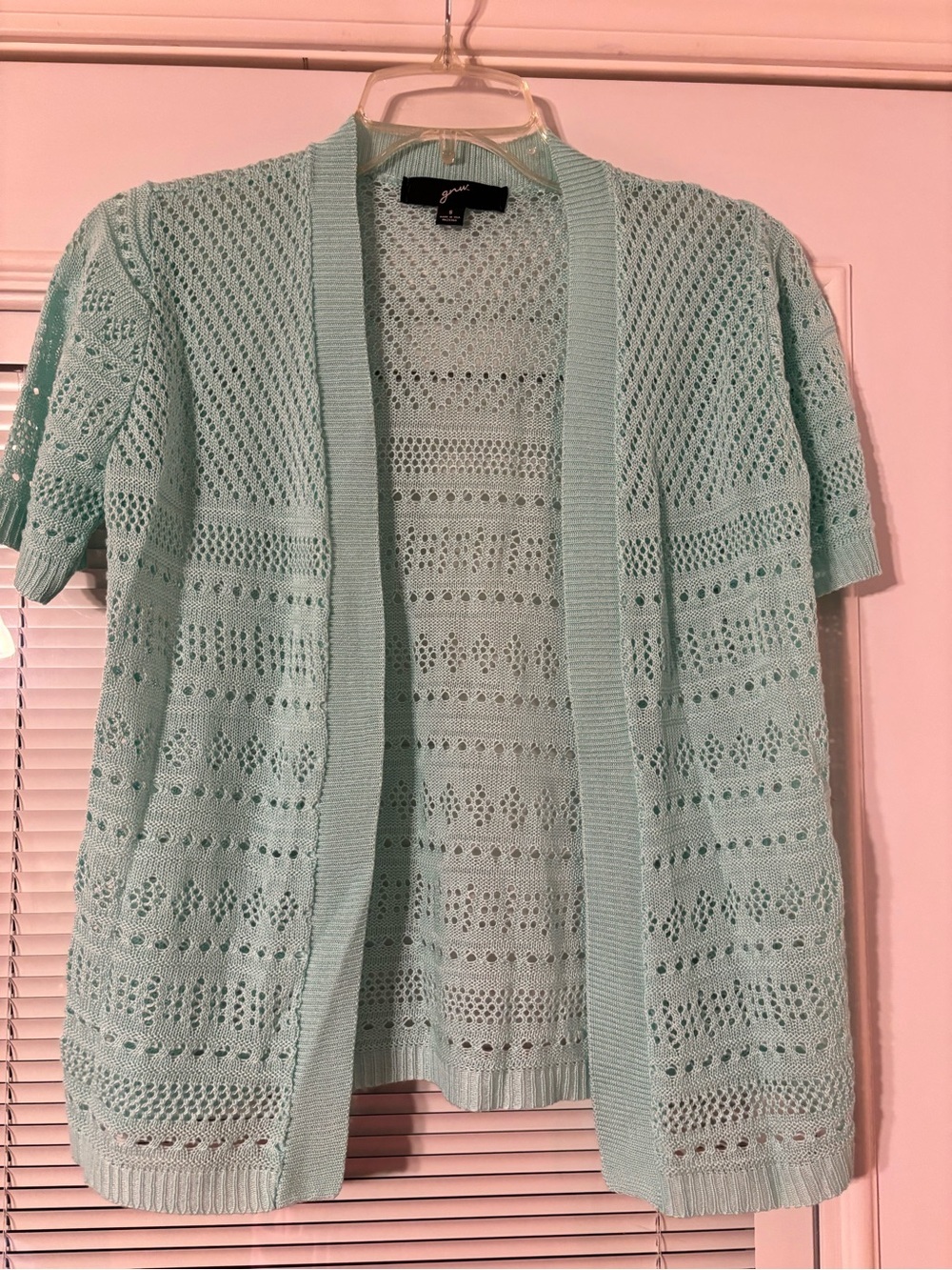 GNW Mint Open-Knit Short Sleeve Cardigan